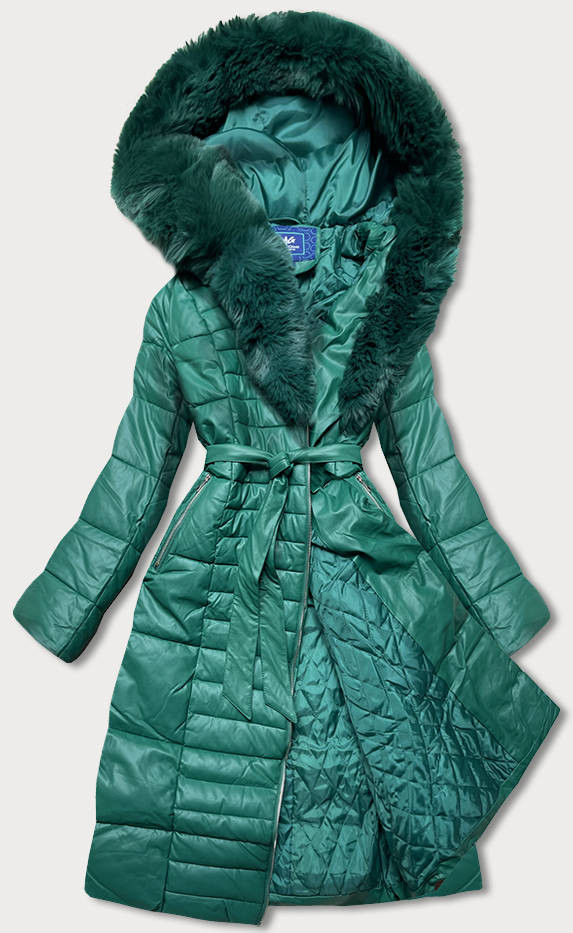 Zelená dámská bunda s kožešinovým límcem (AG6-28) odcienie zieleni L (40)