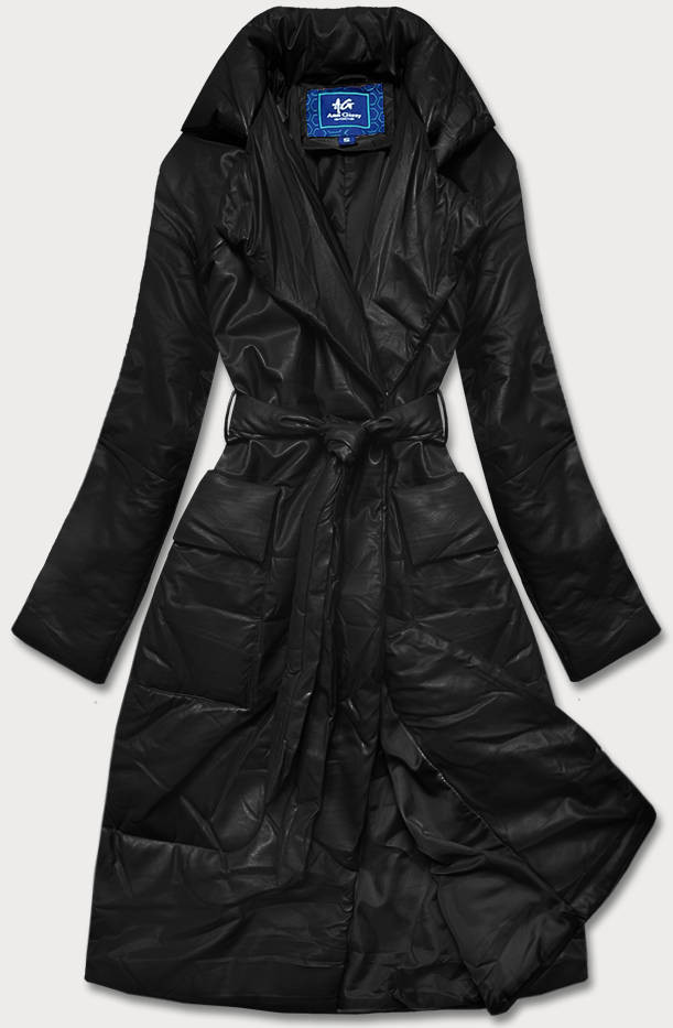 Černá oversize bunda z ekologické kůže (AG1-J9080) odcienie czerni L (40)