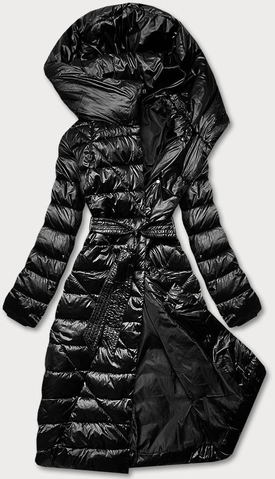 Černá dámská bunda s páskem pro zavazování (AG1-J9069B) odcienie czerni 48