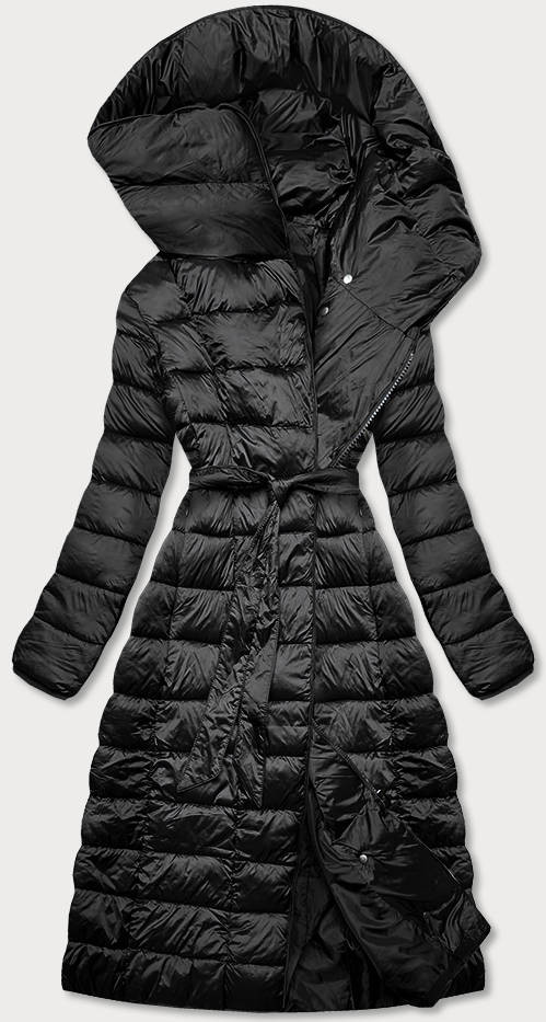 Černý prošívaný kabát s vysokým stojáčkem a kapucí (ag1-j9062b) odcienie czerni 56