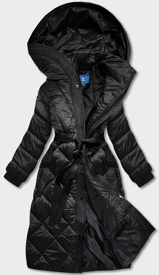 Dlouhá černá dámská péřová bunda (AG1-J9081) odcienie czerni L (40)