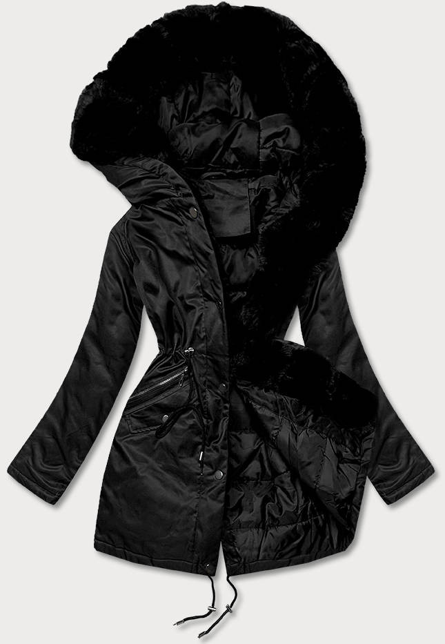Černá dámská bunda parka s kožešinou (5M762-392) odcienie czerni S (36)