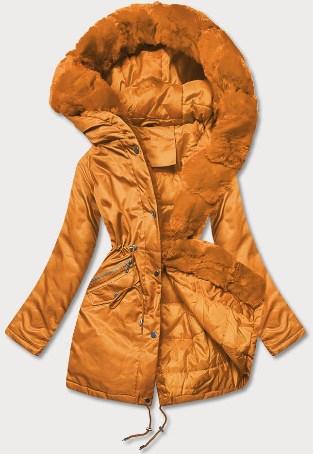 Oranžová dámská bunda parka s kožešinou (5M762-254) odcienie pomarańczowego XL (42)