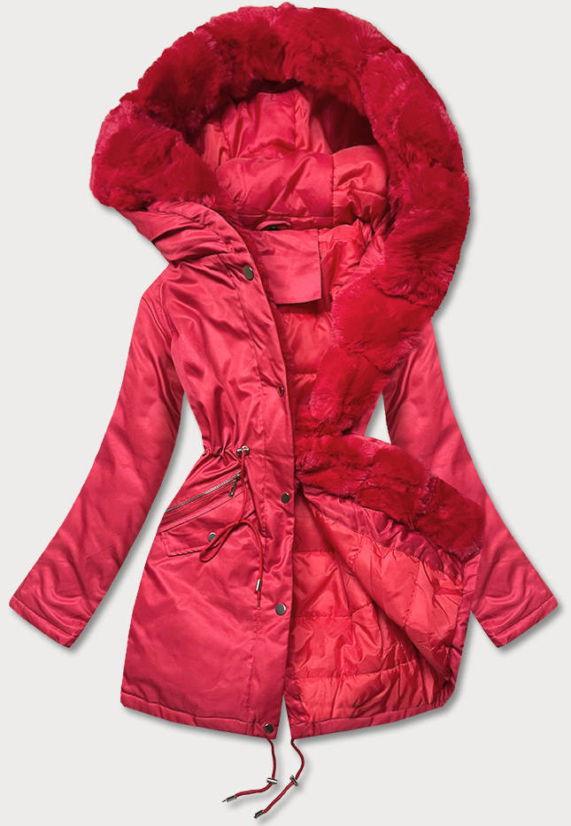 Červená dámská bunda parka s kožešinou (5M762-270) odcienie czerwieni S (36)