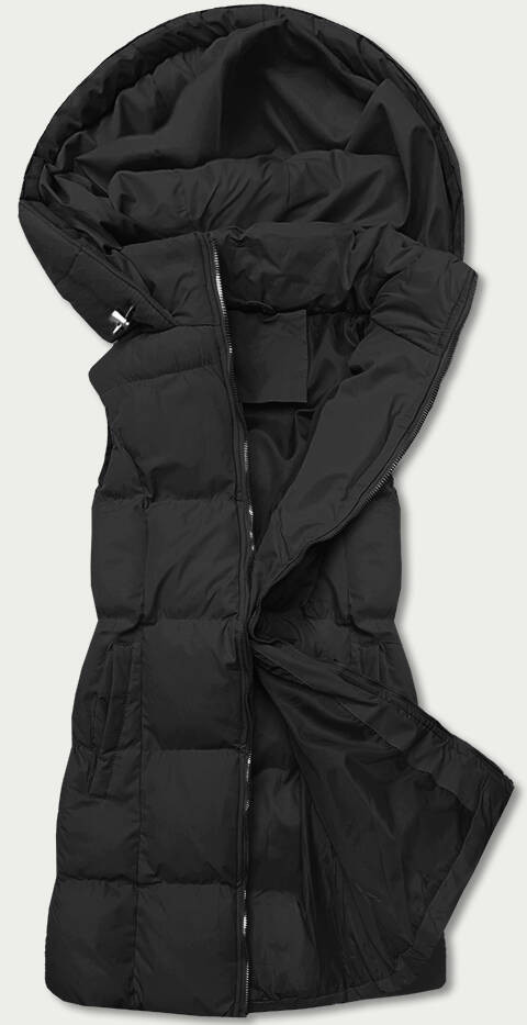 Černá péřová dámská vesta s kapucí (5M721-392) odcienie czerni M (38)