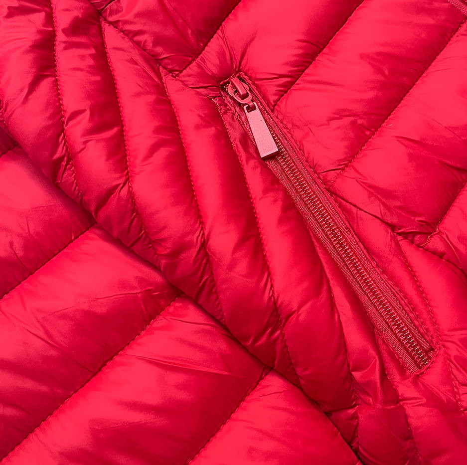 Červená prošívaná dámská bunda pro přechodné období (5M783-270) odcienie czerwieni L (40)