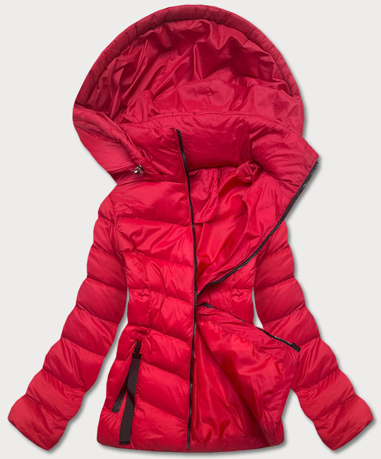 Červená dámská bunda s kapucí pro přechodné období (5M786-270) odcienie czerwieni M (38)