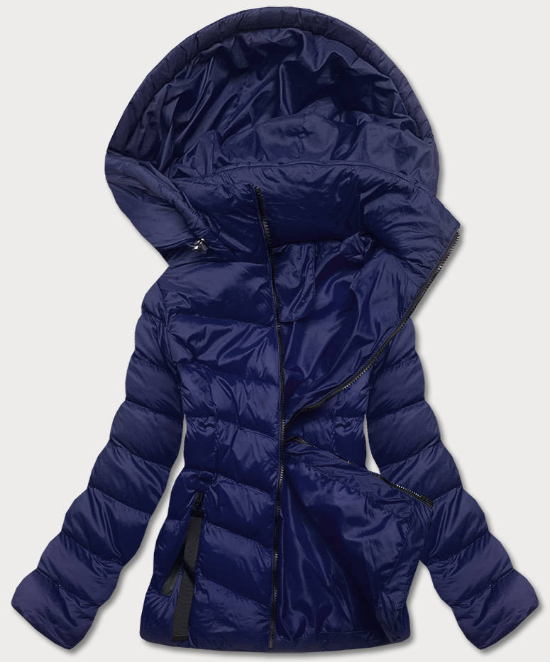 Tmavě modrá dámská bunda s kapucí pro přechodné období (5M786-215) odcienie niebieskiego XL (42)