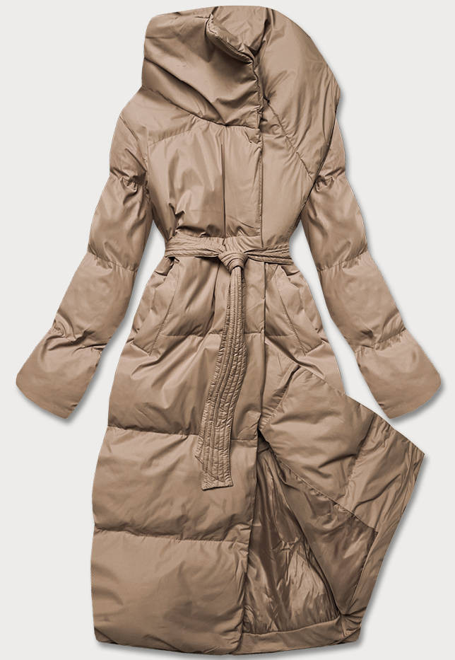 Béžová dámská zimní přeložená obálková bunda (5M737-84) odcienie beżu S (36)