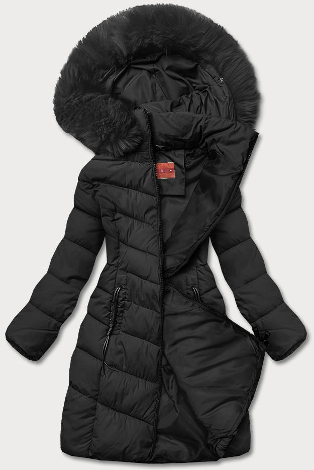 Černá zimní bunda s kapucí (TY045-1) odcienie czerni XXL (44)