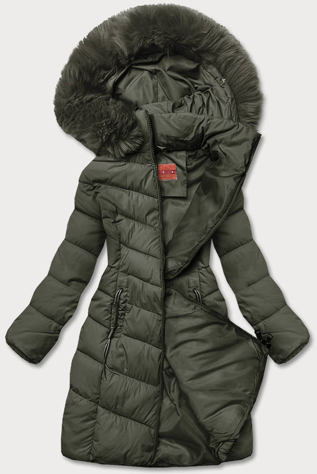 Zimní bunda v khaki barvě s kapucí (TY045-29) odcienie zieleni S (36)