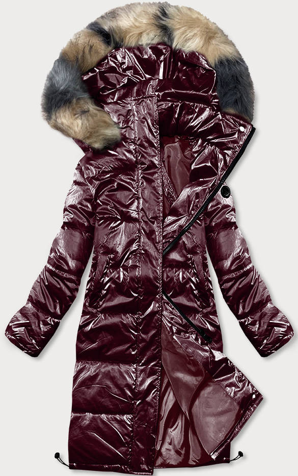 Lesklá dámská zimní bunda v lilkové barvě (M1590-20AMS) odcienie czerwieni S (36)