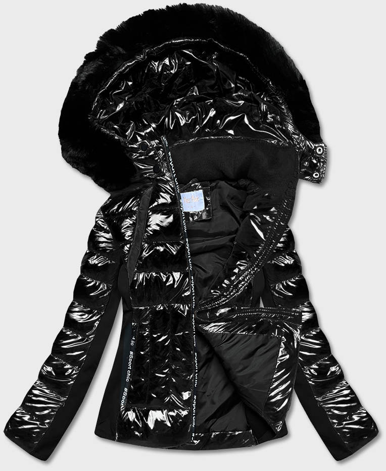 Krátká černá bunda s leskem pro přechodné období (DK100-1) odcienie czerni S (36)