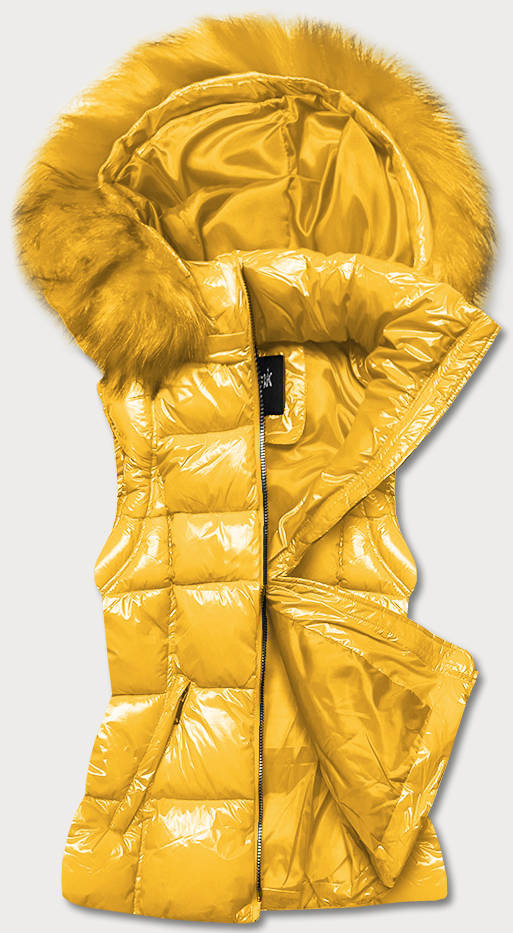 Žlutá lakovaná dámská vesta s kožešinou (DK027-86) odcienie żółtego M (38)