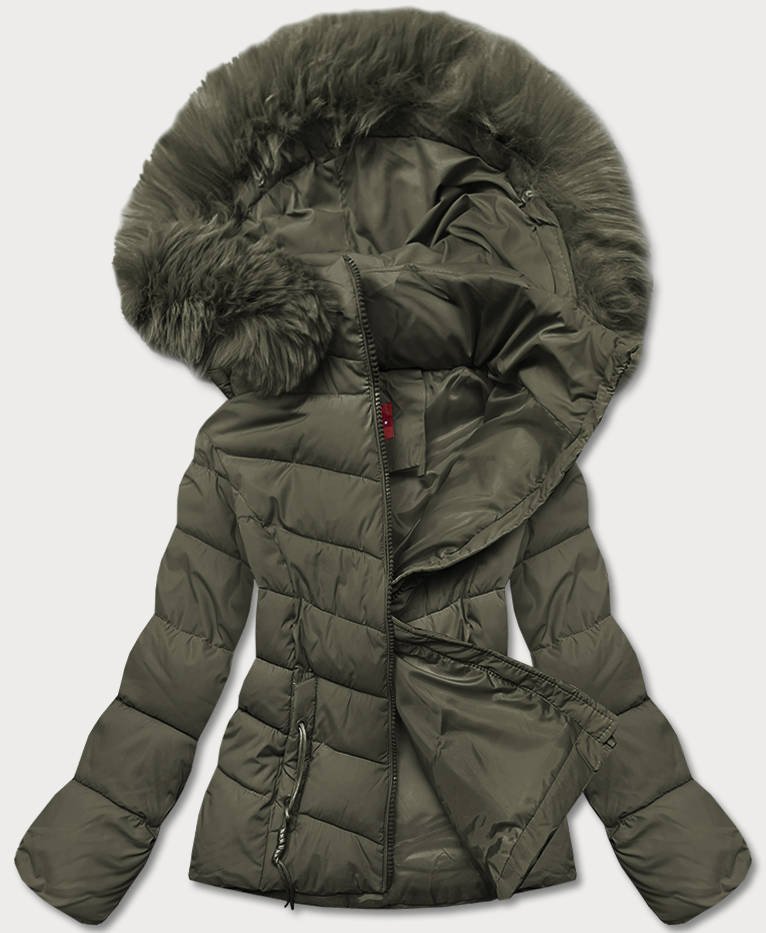 Krátká dámská zimní bunda v khaki barvě (TY043-29) odcienie zieleni L (40)