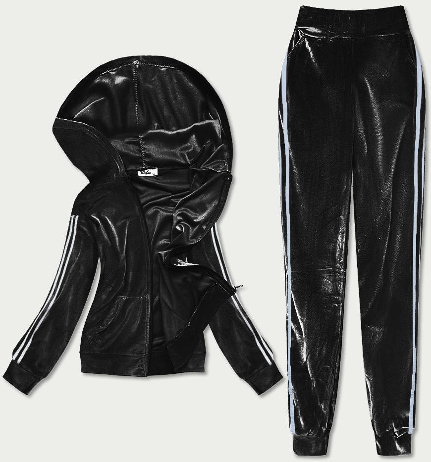 Černý dámský velurový dres s lampasy (81223) odcienie czerni XL (42)