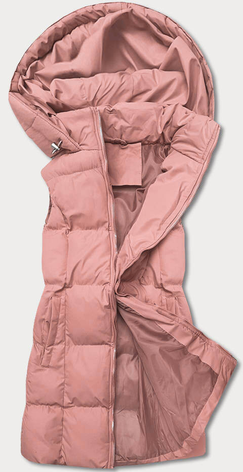 Dámská péřová vesta ve starorůžové barvě s kapucí (5M721-46) odcienie różu L (40)