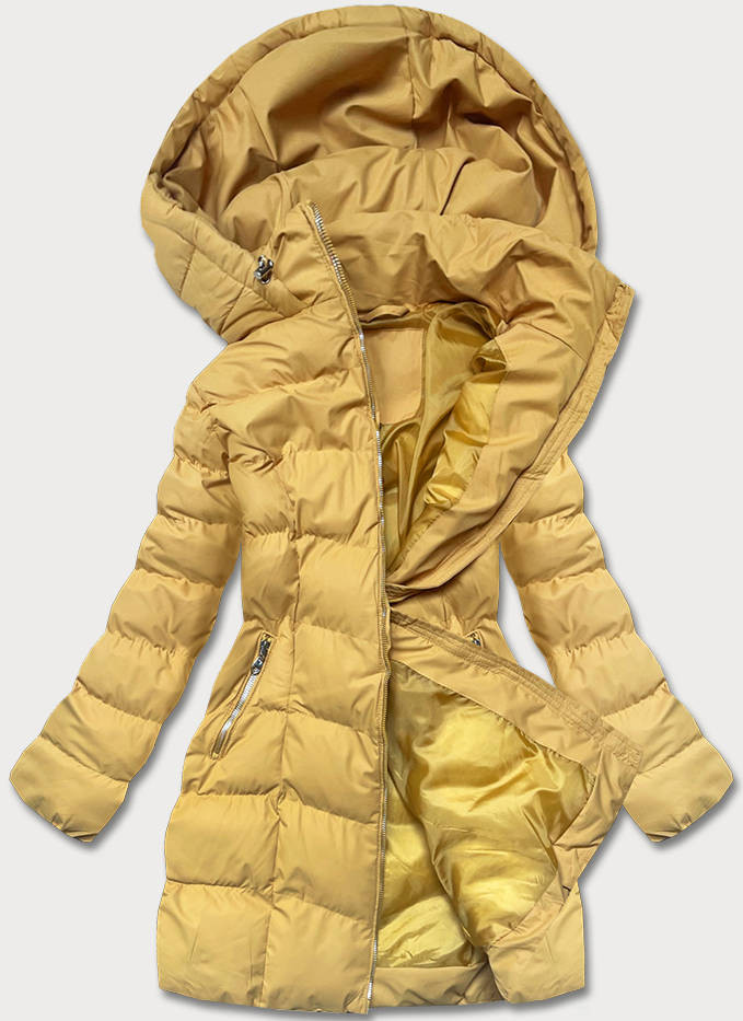 Žlutá dámská zimní bunda s kapucí (5M750-254) biały M (38)