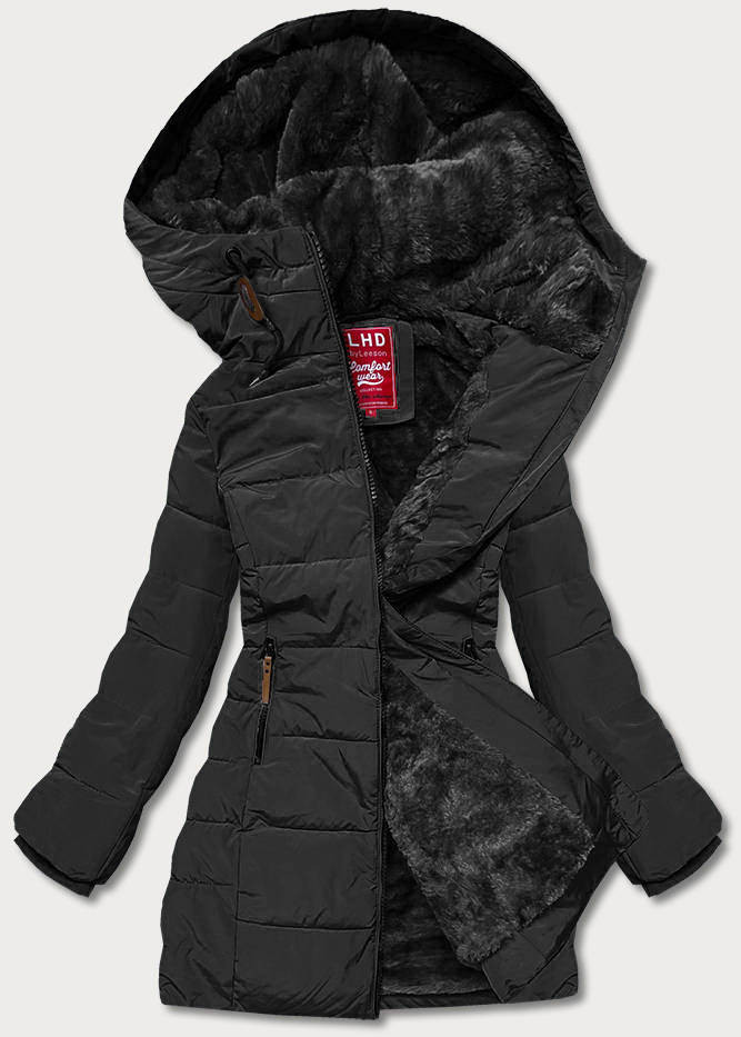 Černá dámská zimní bunda s kapucí (2M-21003) odcienie czerni XXL (44)