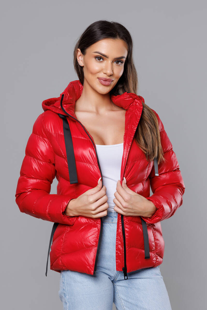 Krátká červená dámská zimní bunda (23066-(270)(1)) odcienie czerwieni XL (42)