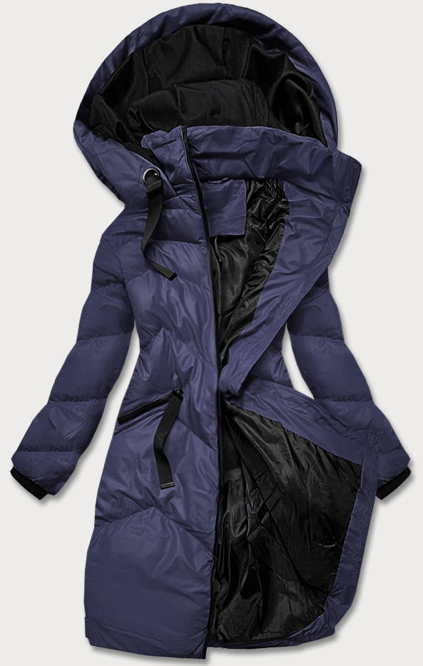Tmavě modrá dámská zimní bunda s kapucí (5M733-215) odcienie niebieskiego XL (42)