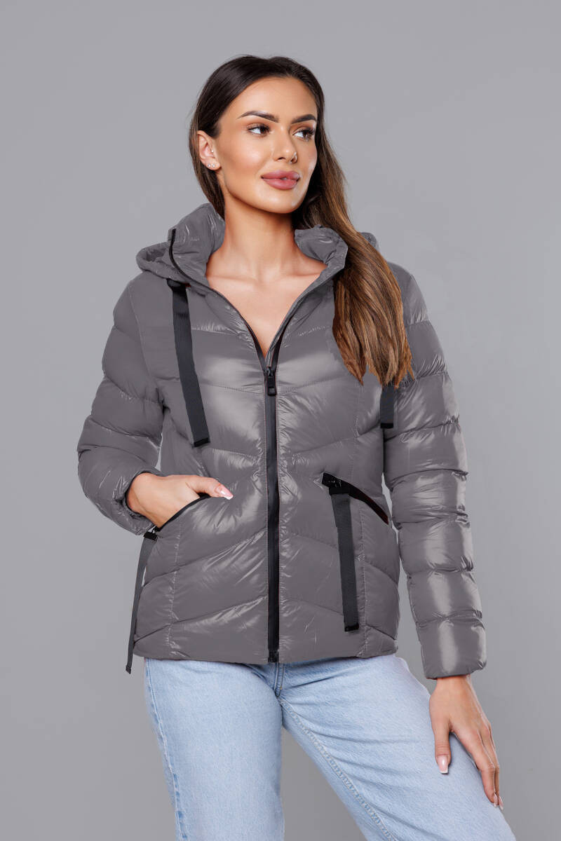 Tmavě šedá krátká dámská zimní bunda (23066-105) odcienie szarości XL (42)