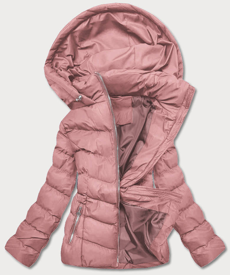 Krátká růžová dámská zimní péřová bunda (5M726-46) odcienie różu L (40)