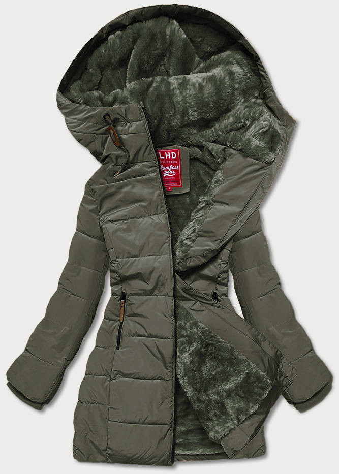 Dámská zimní bunda v army barvě s kapucí (2M-21003) odcienie zieleni XL (42)