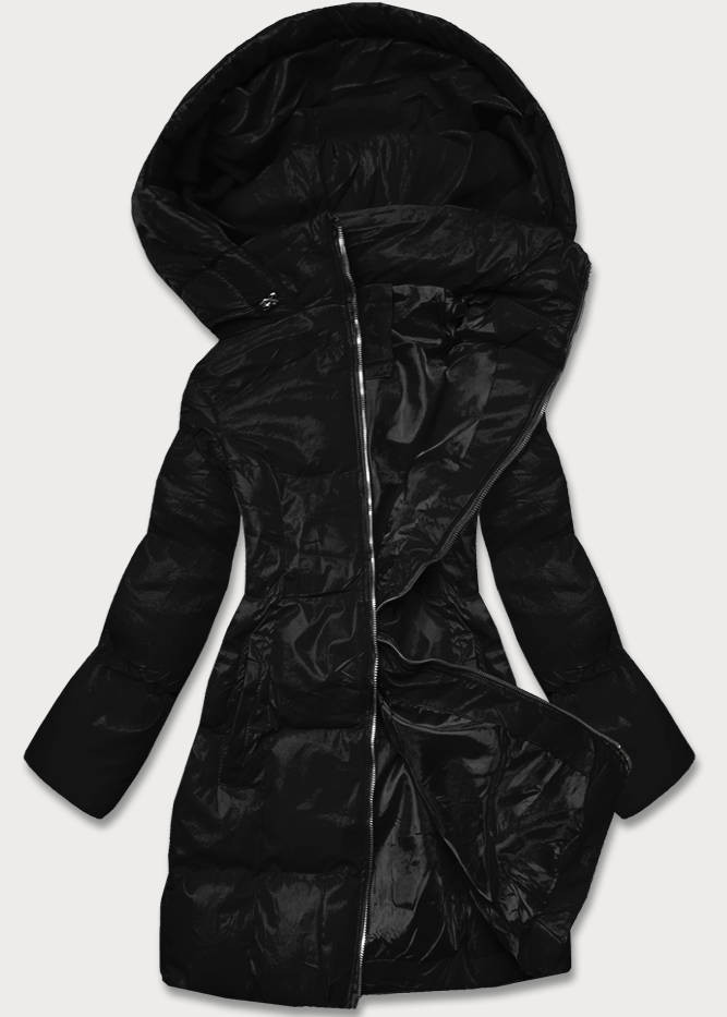 Černá dámská zimní bunda s kapucí (5M722-392) odcienie czerni L (40)