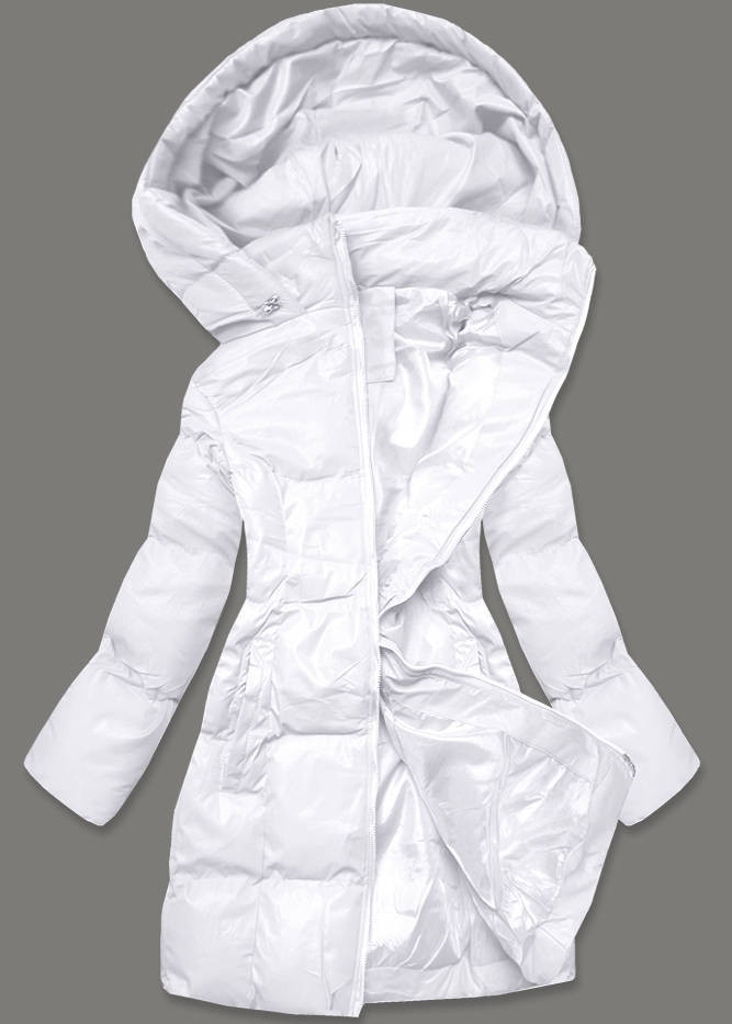 Bílá dámská zimní bunda s kapucí (5M722-281) biały XL (42)