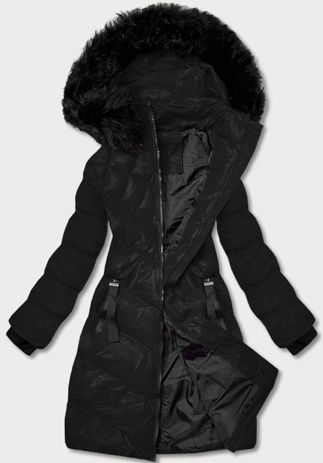 Černá dámská zimní bunda s ozdobným prošíváním (5M730-392) odcienie czerni L (40)