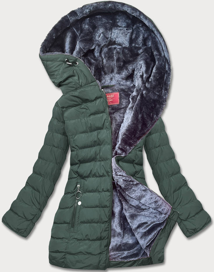 Zelená dámská zimní bunda s kožešinovou podšívkou (M-13) odcienie zieleni S (36)
