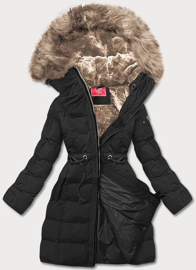 Černá dámská zimní bunda s kapucí (M-21603) odcienie czerni XXL (44)