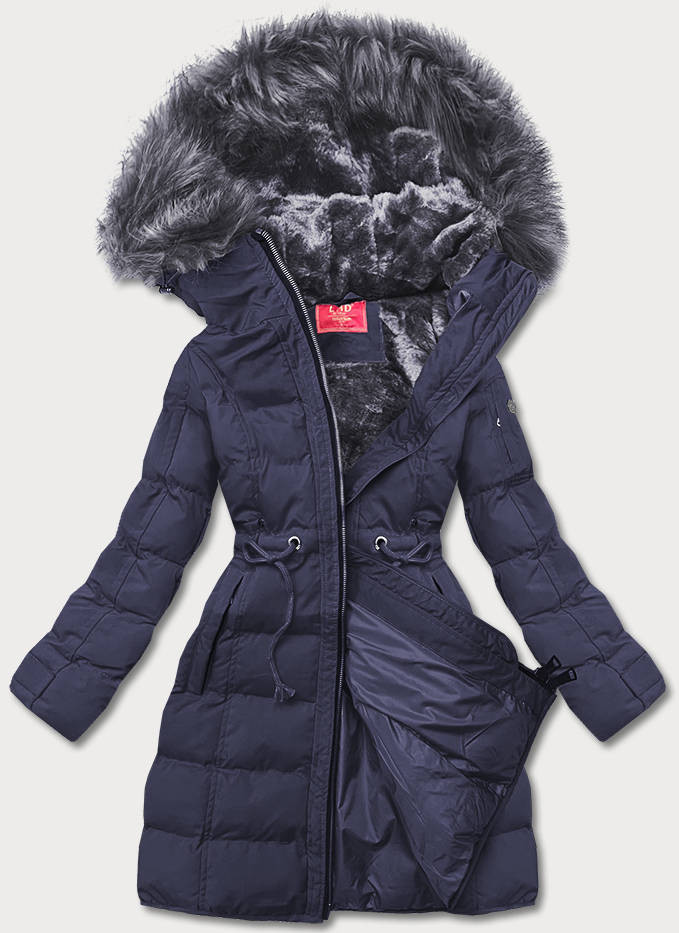 Tmavě modrá dámská zimní bunda s kapucí (M-21603) odcienie niebieskiego XL (42)