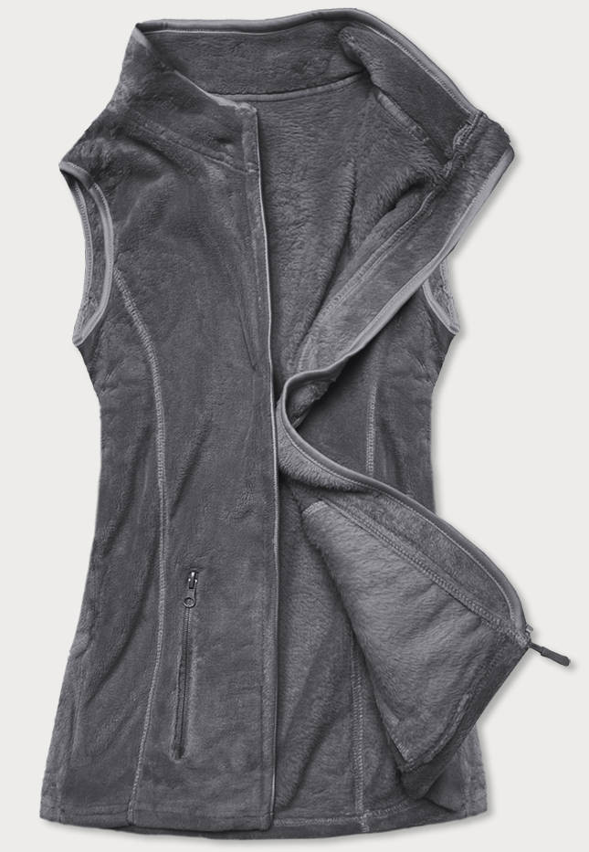 Tmavě šedá plyšová dámská vesta (HH003-2) odcienie szarości S (36)