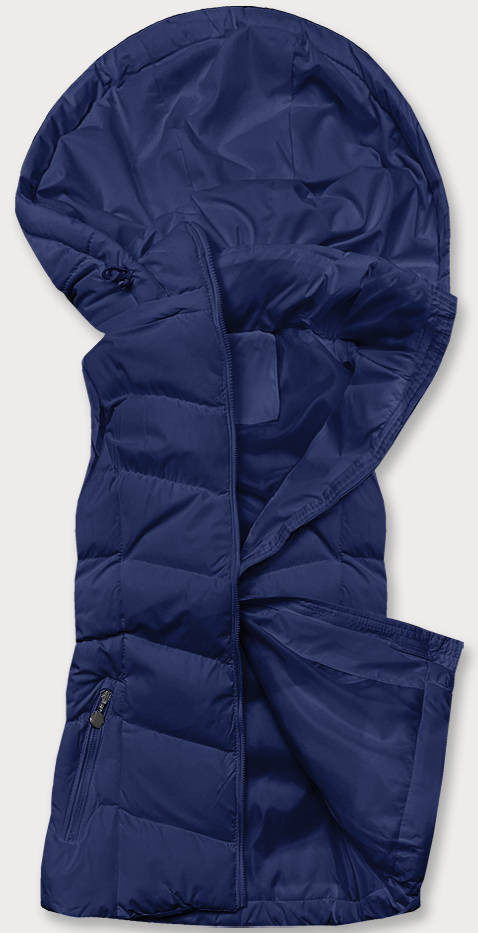 Tmavě modrá péřová dámská vesta s kapucí (5M720-215) odcienie niebieskiego S (36)