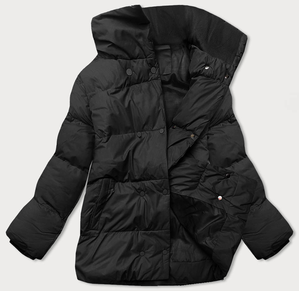 Krátká černá zimní bunda s vysokým stojáčkem (5M729-392) odcienie czerni S (36)