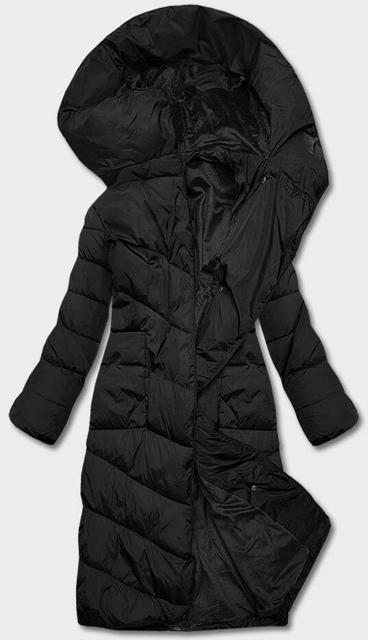 Dlouhá černá dámská zimní bunda (2M-033) odcienie czerni XL (42)