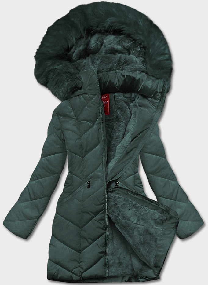 Tmavě zelená dámská zimní bunda s kapucí (2M-21308) odcienie zieleni S (36)