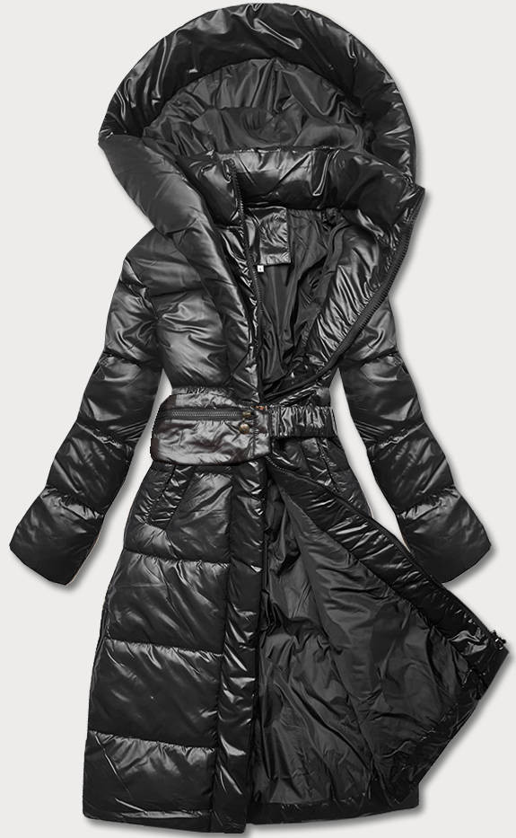 Černá vypasovaná zimní bunda s opaskem (L22-9869-1) odcienie czerni XXL (44)