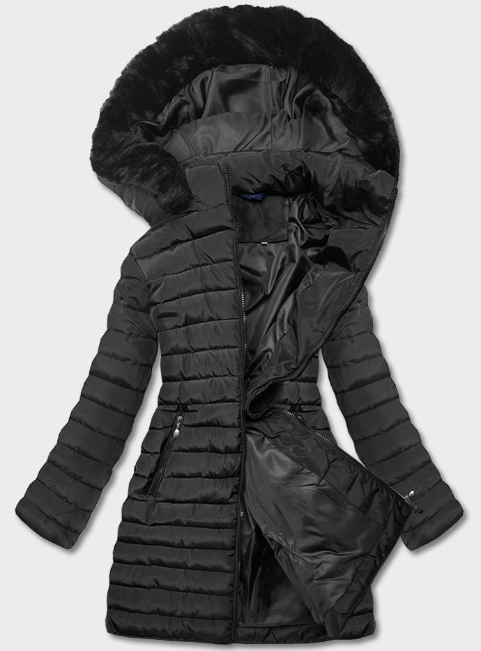 Černá prošívaná bunda s kapucí (L22-9865-1) odcienie czerni 46