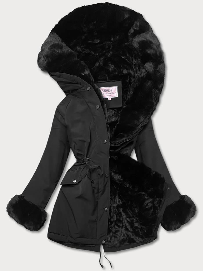 Černá dámská zimní bunda parka s kožešinovou podšívkou (W619/1) odcienie czerni XXL (44)