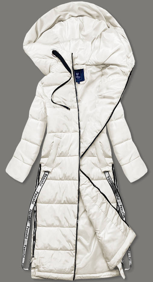 Dlouhá dámská péřová bunda v ecru barvě (AG3-3038) odcienie bieli XXL (44)