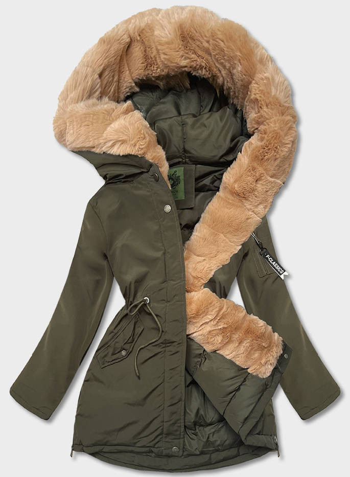Dámská zimní bunda parka v khaki barvě (CAN-588) odcienie zieleni XL (42)