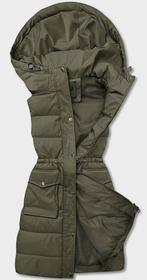 Dámská péřová vesta v army barvě s kapucí (CAN-860) odcienie zieleni XL (42)