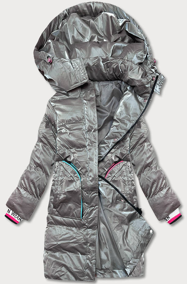 Šedá dámská zimní bunda s barevnými vsadkami (CAN-594) odcienie szarości XL (42)