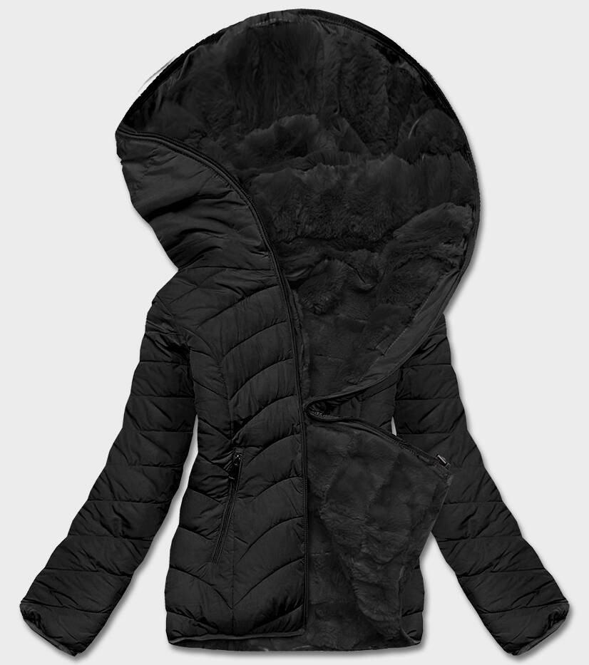 Krátká černá oboustranná dámská zimní bunda (2M-21507) odcienie czerni XL (42)