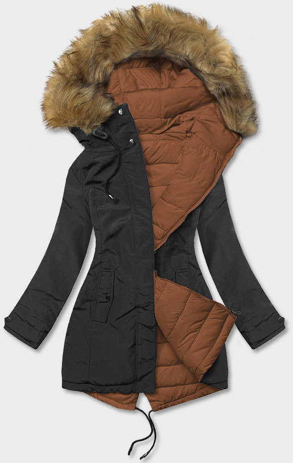 Oboustranná černo-karamelová dámská zimní bunda (2M-21508) odcienie brązu XXL (44)