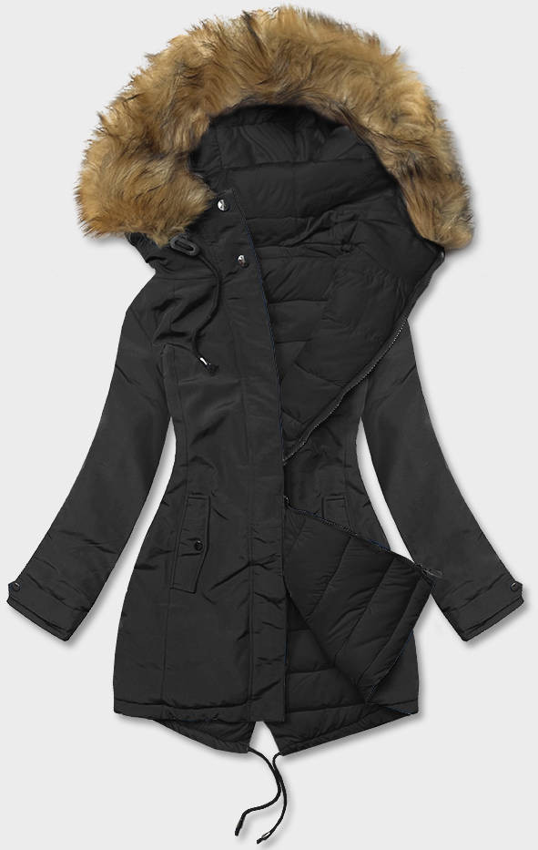 Oboustranná černá dámská zimní bunda (2M-21508) odcienie czerni L (40)