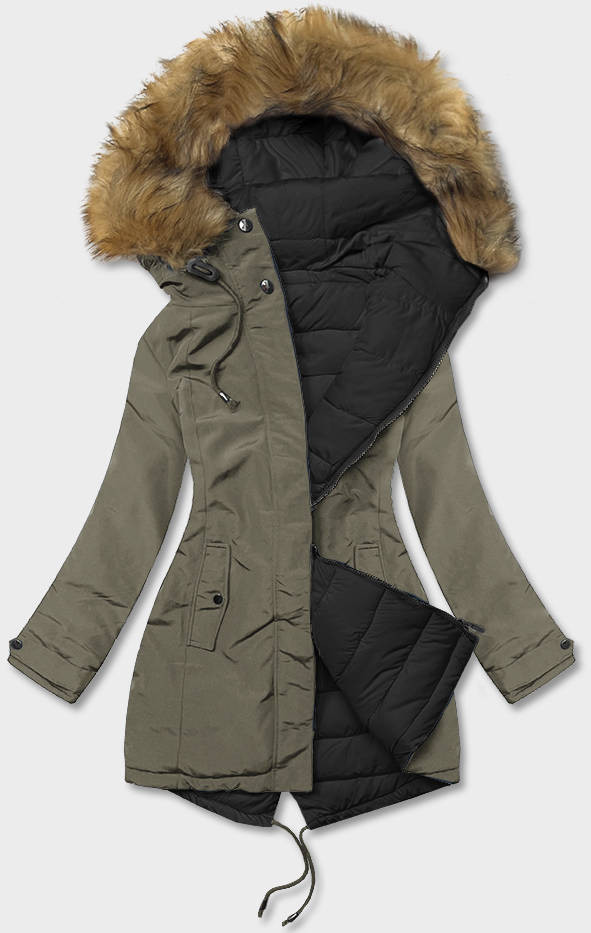 Khaki-černá oboustranná dámská zimní bunda (2M-21508) odcienie czerni XL (42)
